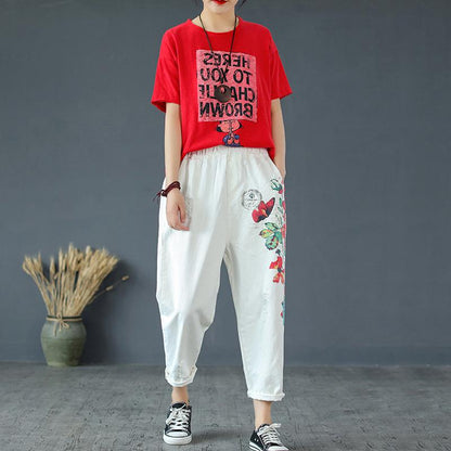 Plant Printed And Frayed Casual Harem Pants