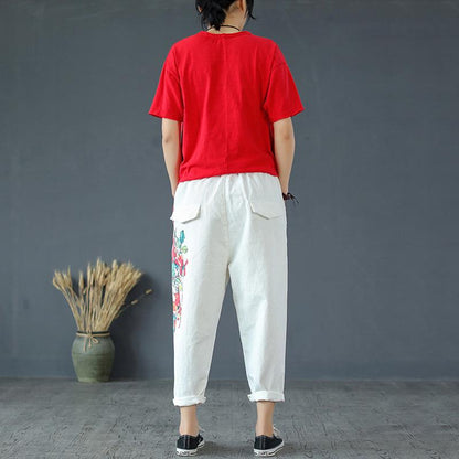 Plant Printed And Frayed Casual Harem Pants