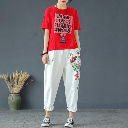 Plant Printed And Frayed Casual Harem Pants