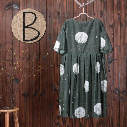 Plant Printed Pleated Spliced Comfortable Dress