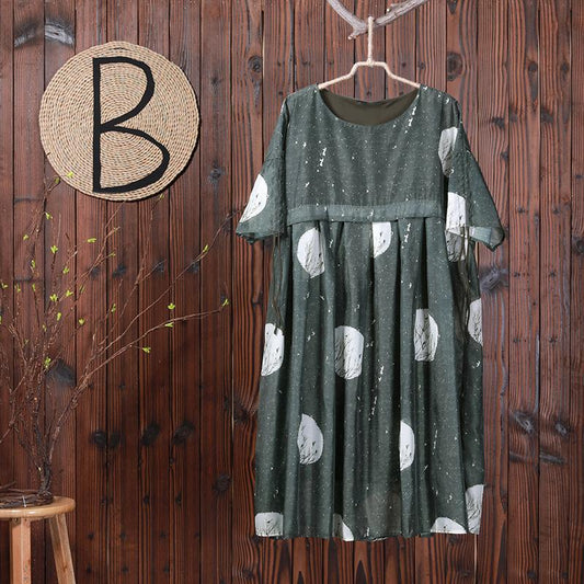 Plant Printed Pleated Spliced Comfortable Dress
