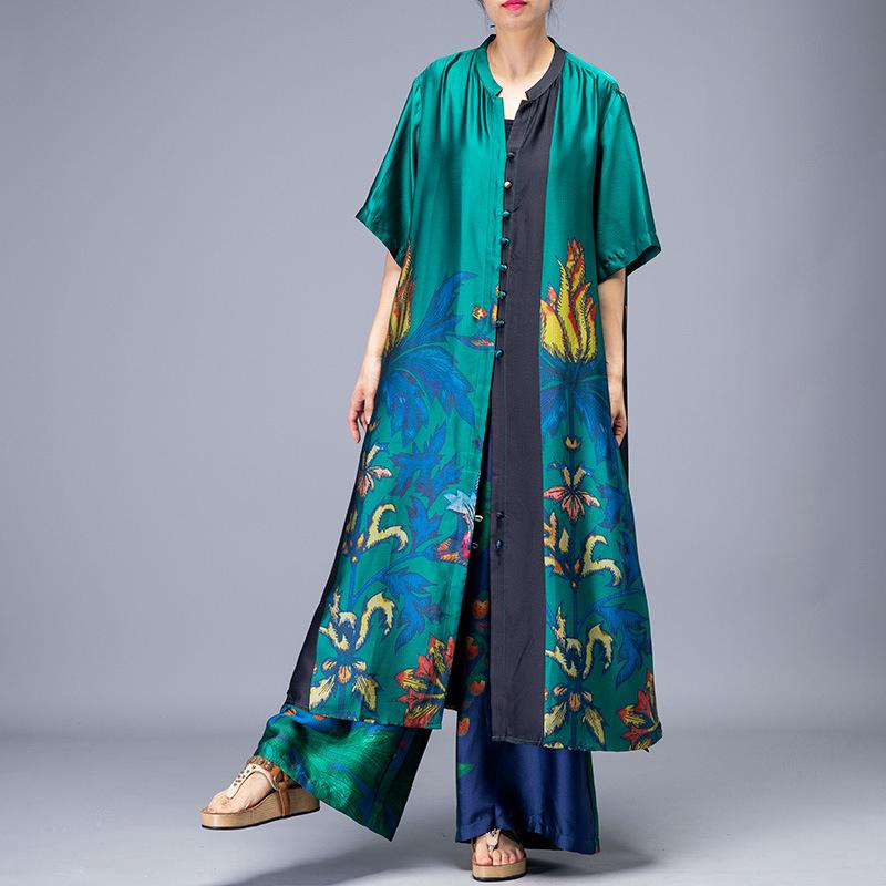 Plant Printed Summer Fashion Two Piece Suit