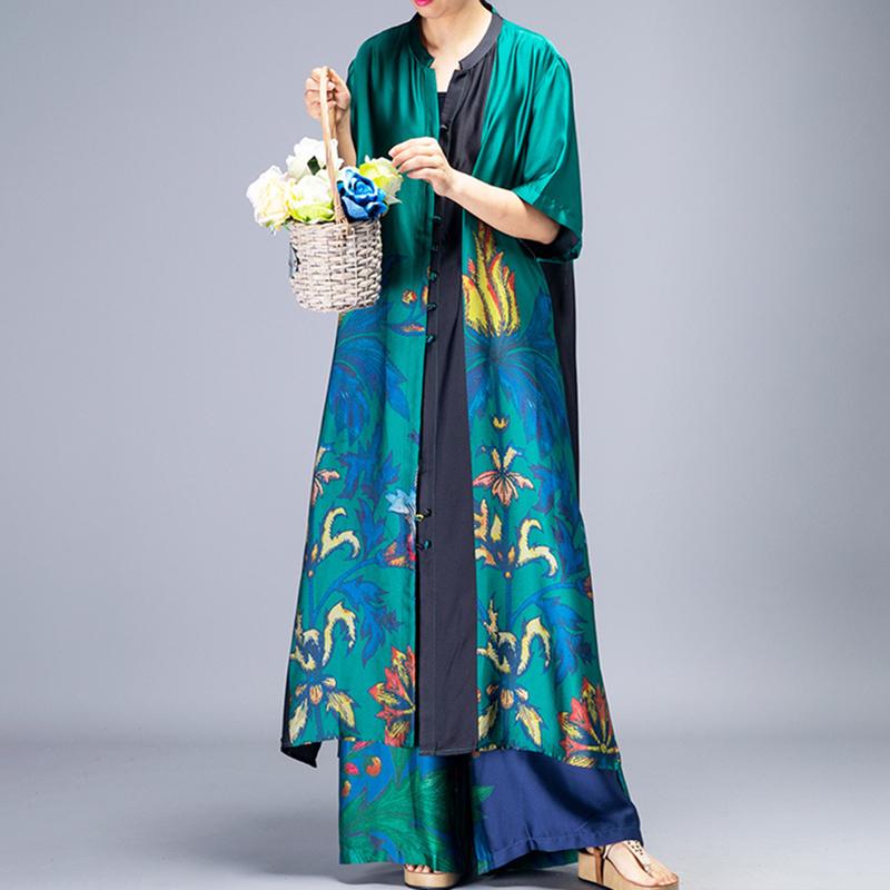 Plant Printed Summer Fashion Two Piece Suit