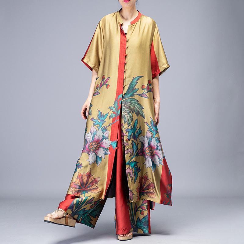 Plant Printed Summer Fashion Two Piece Suit