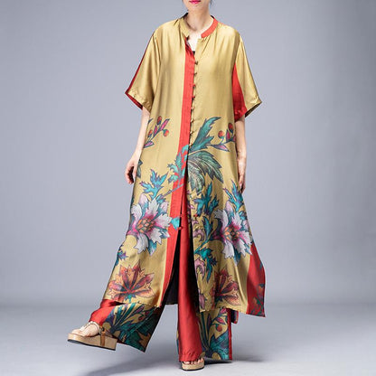 Plant Printed Summer Fashion Two Piece Suit