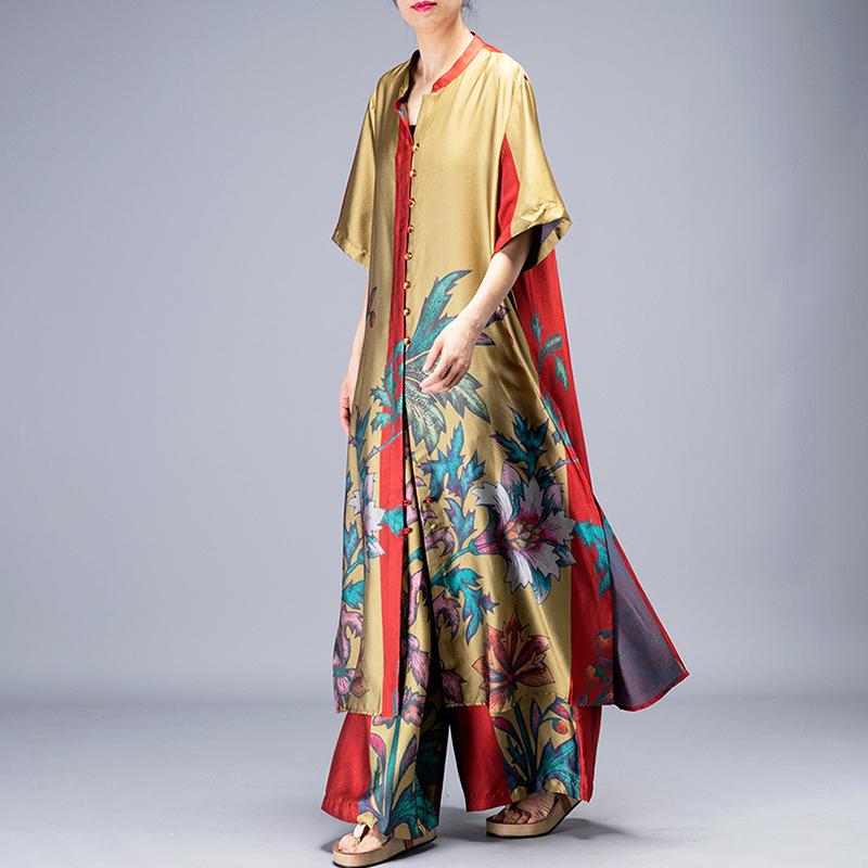 Plant Printed Summer Fashion Two Piece Suit