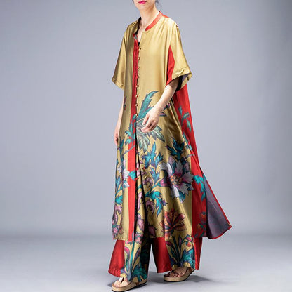 Plant Printed Summer Fashion Two Piece Suit