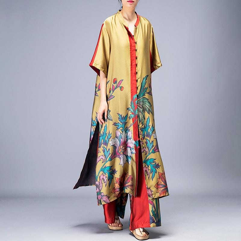 Plant Printed Summer Fashion Two Piece Suit