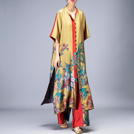 Plant Printed Summer Fashion Two Piece Suit