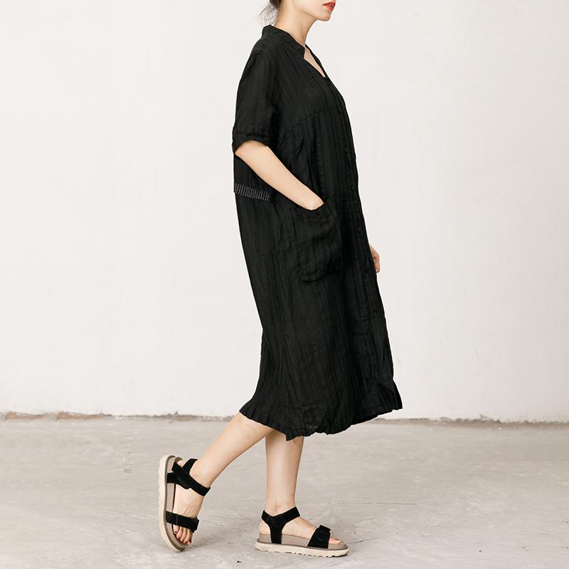 Pleated And Striped Casual Loose Dress