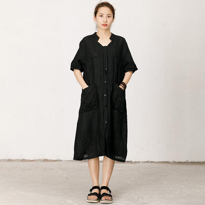 Pleated And Striped Casual Loose Dress