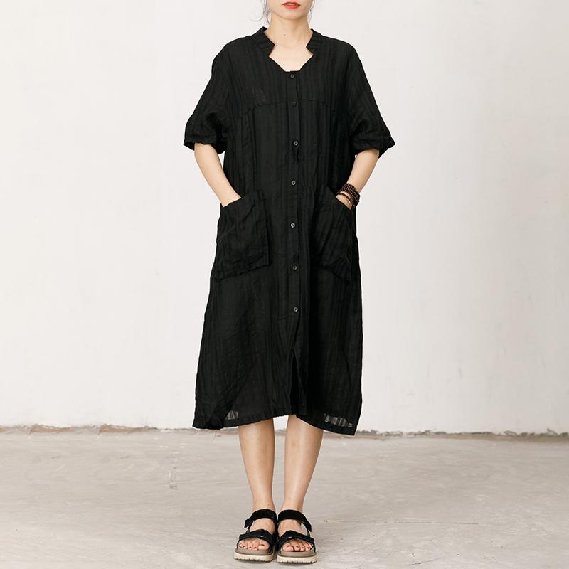 Pleated And Striped Casual Loose Dress