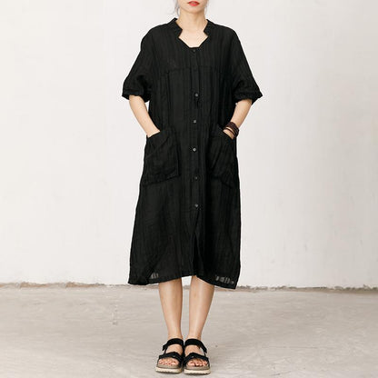 Pleated And Striped Casual Loose Dress