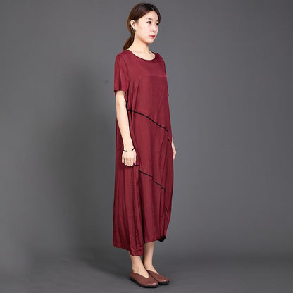 Pleated Solid Color Silky Red Dress