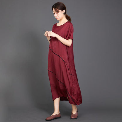Pleated Solid Color Silky Red Dress