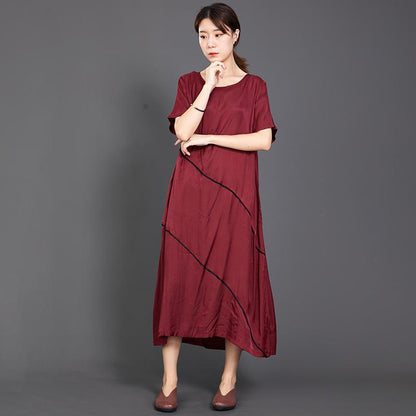 Pleated Solid Color Silky Red Dress
