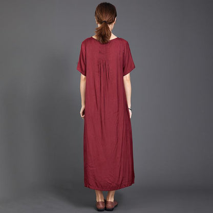Pleated Solid Color Silky Red Dress