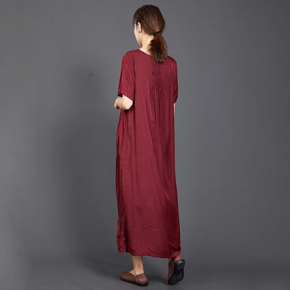 Pleated Solid Color Silky Red Dress