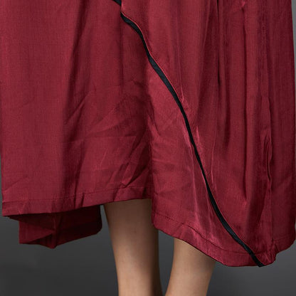 Pleated Solid Color Silky Red Dress