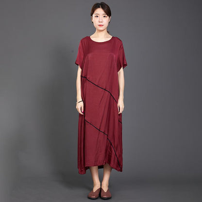 Pleated Solid Color Silky Red Dress