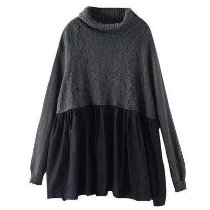 Buykud Pleated Spliced Solid Color Pullover Blouse