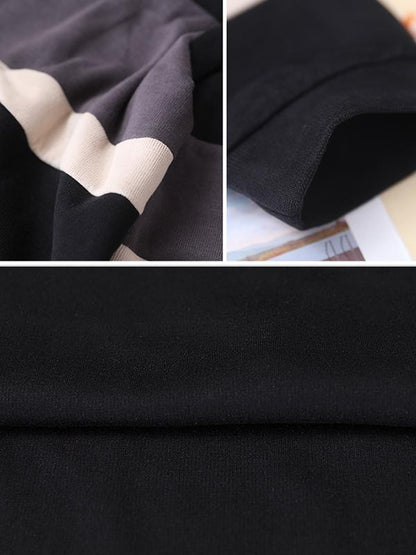 Plus Size - Color-blocking Stripes Casual Loose Hoodie