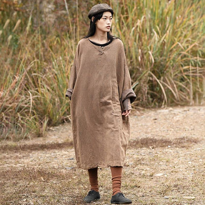 Plus Size - Comfortable Casual Loose Linen Dress