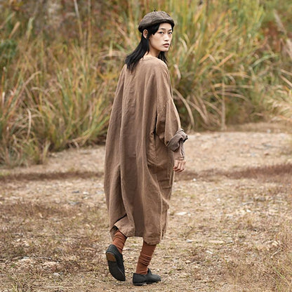 Plus Size - Comfortable Casual Loose Linen Dress