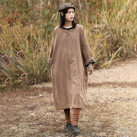 Plus Size - Comfortable Casual Loose Linen Dress