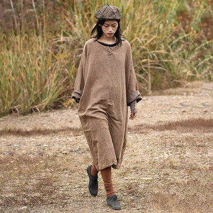 Plus Size - Comfortable Casual Loose Linen Dress