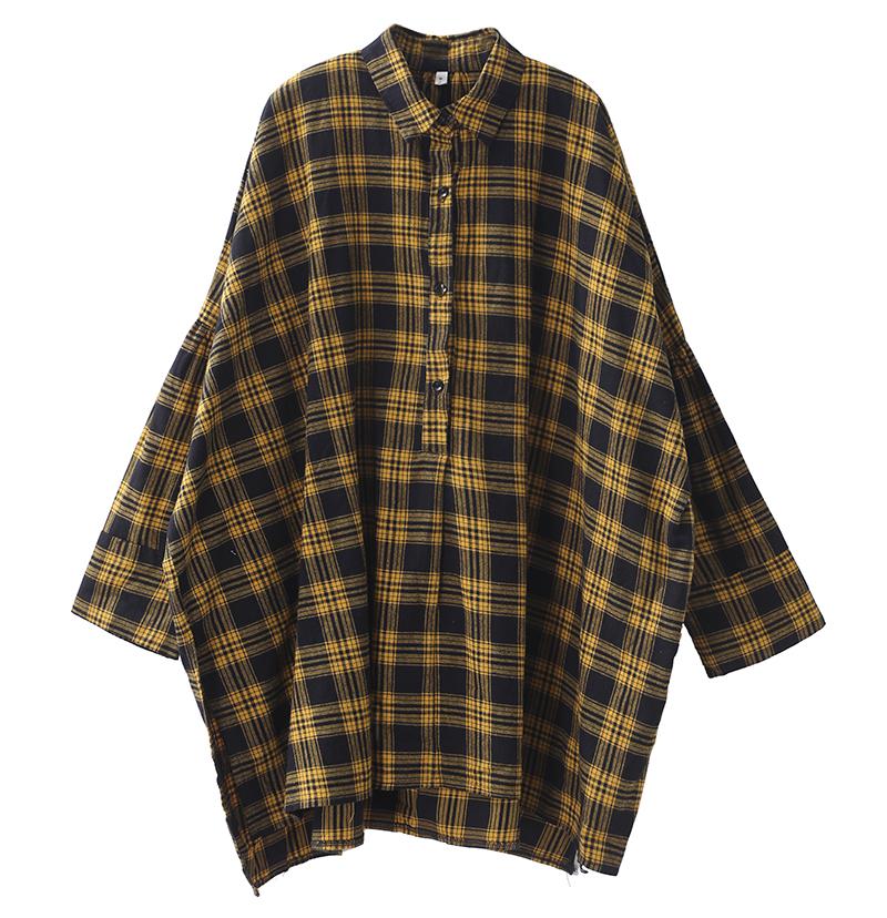 Plus Size - Split Hem Casual Loose Tartan Shirt