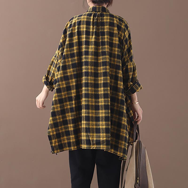 Plus Size - Split Hem Casual Loose Tartan Shirt