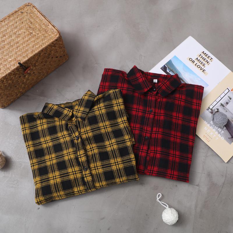 Plus Size - Split Hem Casual Loose Tartan Shirt