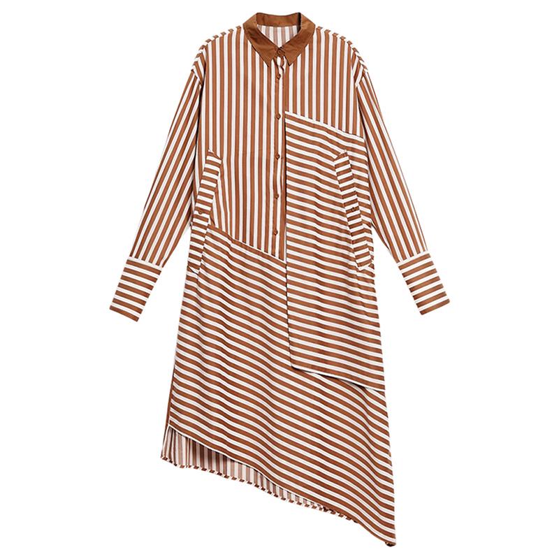 Plus Size Asymmetric Stripes Pringting Shirt Dress