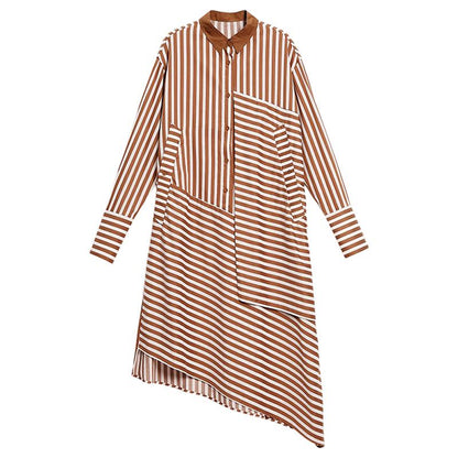 Plus Size Asymmetric Stripes Pringting Shirt Dress