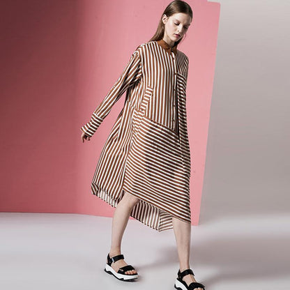 Plus Size Asymmetric Stripes Pringting Shirt Dress