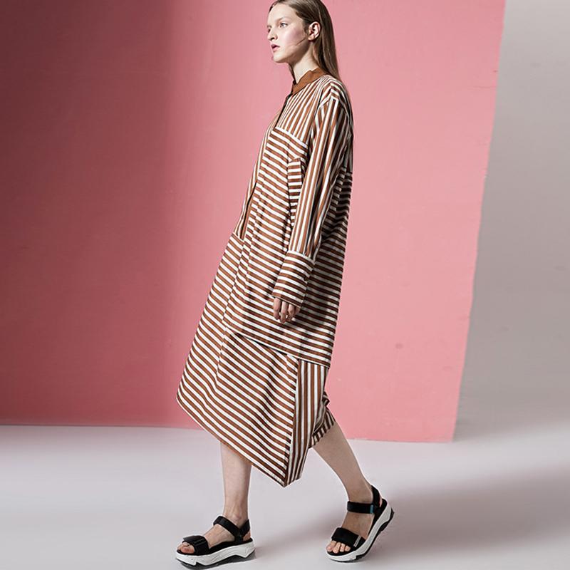 Plus Size Asymmetric Stripes Pringting Shirt Dress