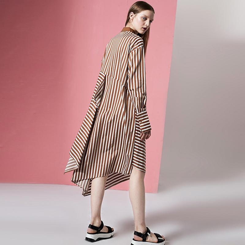 Plus Size Asymmetric Stripes Pringting Shirt Dress