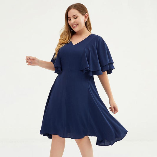 Plus Size Butterfly Sleeve Multi-Layer Midi Dress