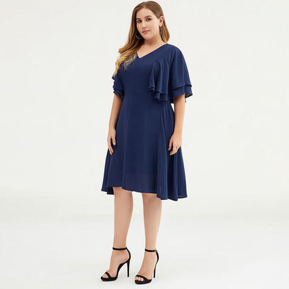 Plus Size Butterfly Sleeve Multi-Layer Midi Dress