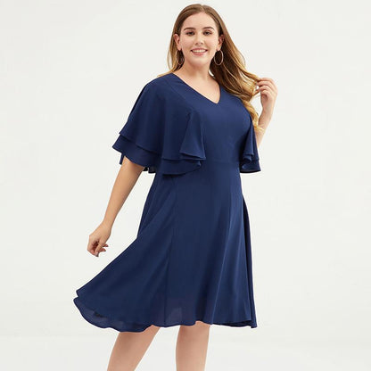 Plus Size Butterfly Sleeve Multi-Layer Midi Dress