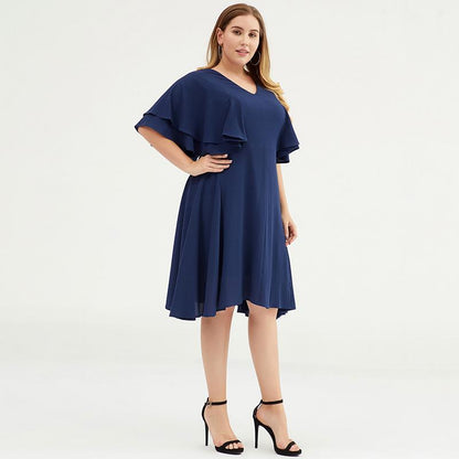 Plus Size Butterfly Sleeve Multi-Layer Midi Dress