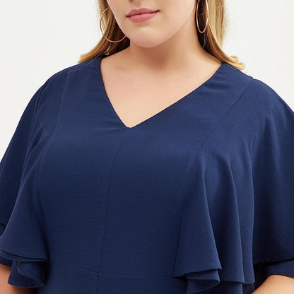 Plus Size Butterfly Sleeve Multi-Layer Midi Dress