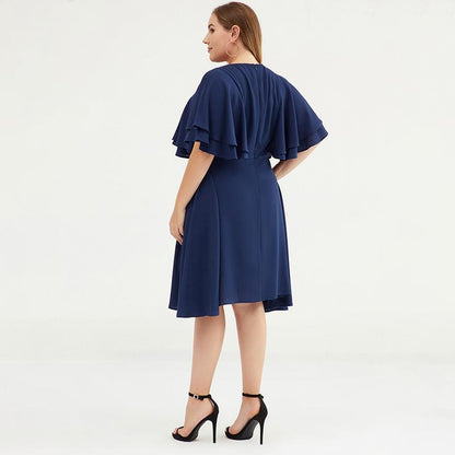 Plus Size Butterfly Sleeve Multi-Layer Midi Dress