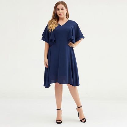 Plus Size Butterfly Sleeve Multi-Layer Midi Dress