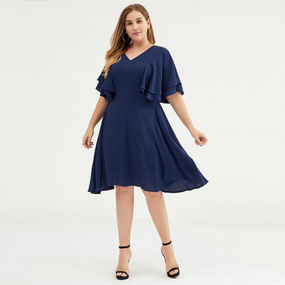 Plus Size Butterfly Sleeve Multi-Layer Midi Dress