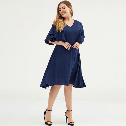 Plus Size Butterfly Sleeve Multi-Layer Midi Dress