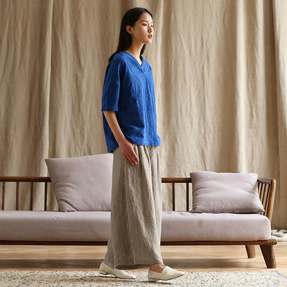 Plus Size Casual Stripes Linen Wide Leg Pants