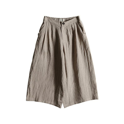 Plus Size Casual Stripes Linen Wide Leg Pants
