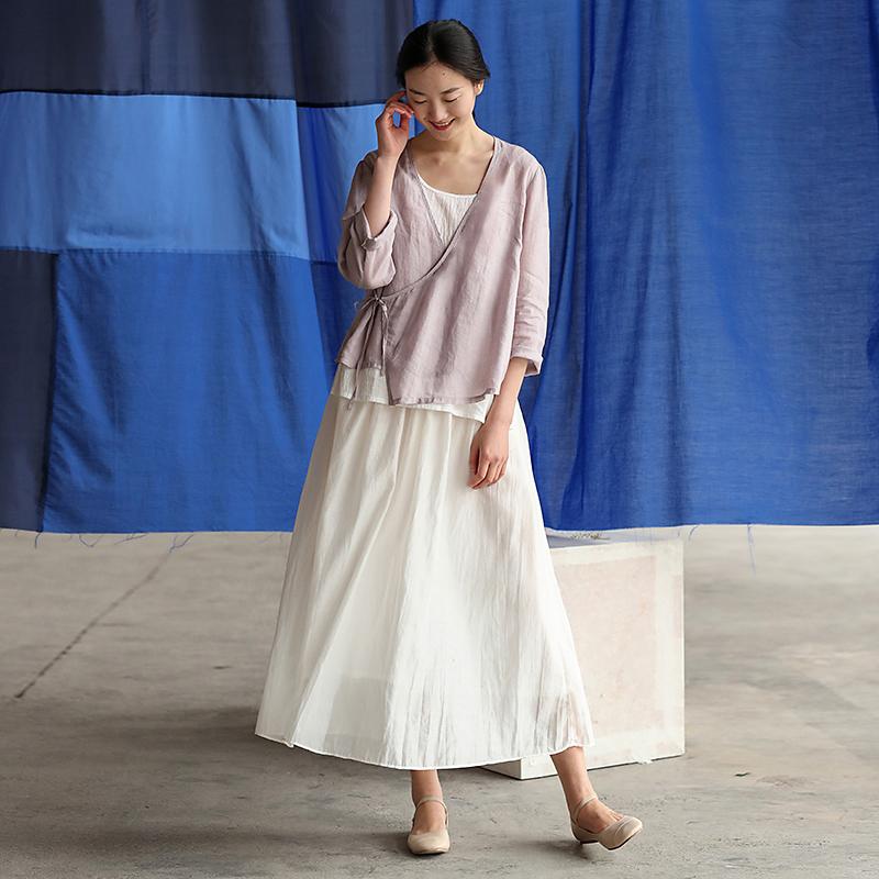 Plus Size Chinese Style Pure Color Lacing Blouse